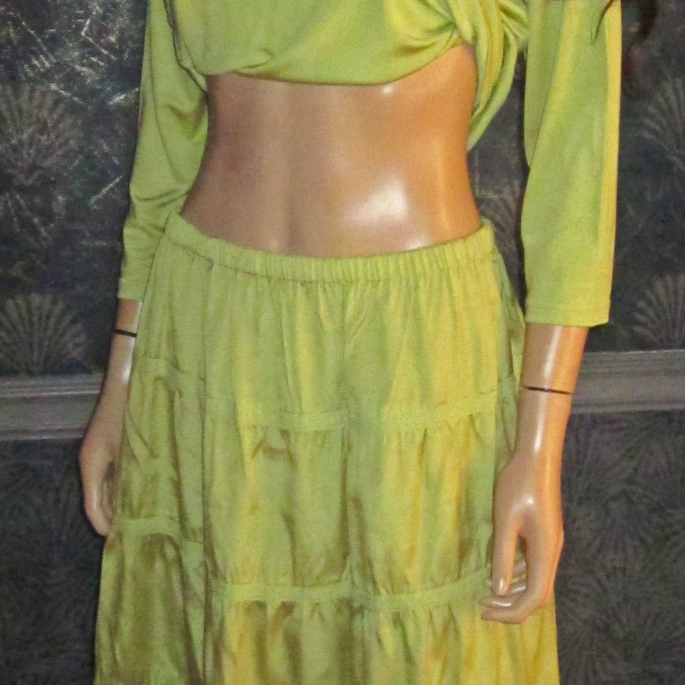 NWT Neiman Marcus GO Sage Silk Skirt & Matching Top Suit Medium